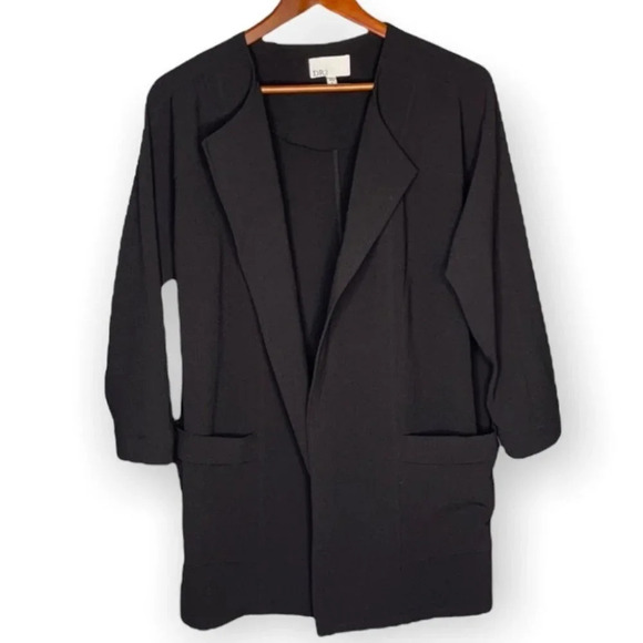 DR2 Oversized Open Blazer Black Textured Polyester Stretch Jacket Pockets S - Picture 2 of 11